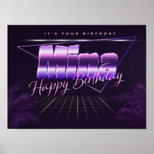 Póster Mina Nombre Vorname lila retro Poster Geburtstag