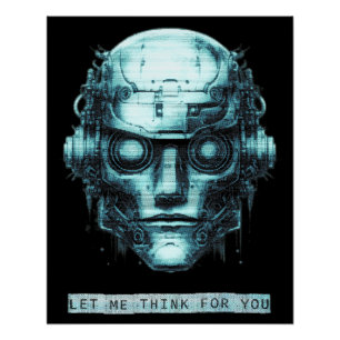 Póster Mind Control Cyberpunk Robot Blue Grunge