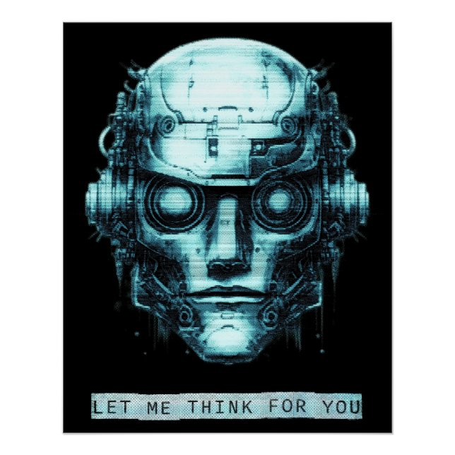 Póster Mind Control Cyberpunk Robot Blue Grunge (Anverso)
