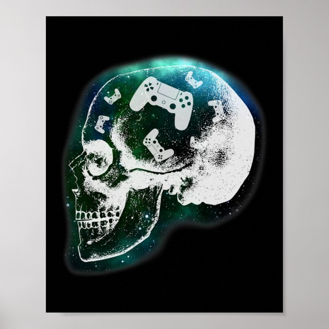 Póster Mind Controller Skull Gaming Gamer Mens Boys Teens (Frente)