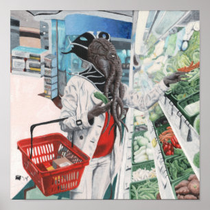 Póster Mind Flayer Grocery Shopping Fantasy Art Print
