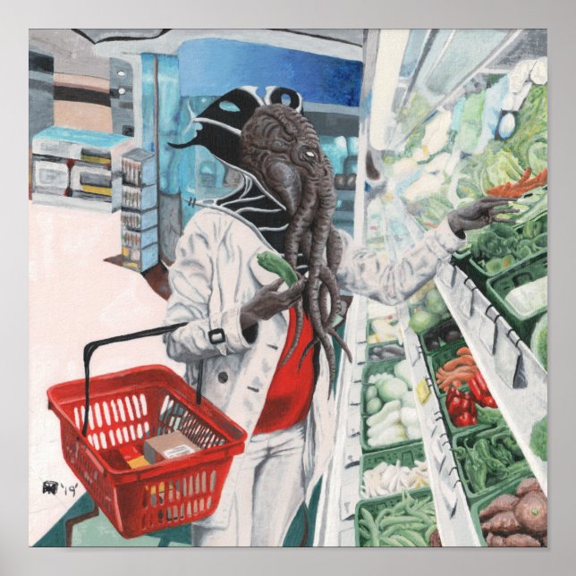 Póster Mind Flayer Grocery Shopping Fantasy Art Print (Frente)