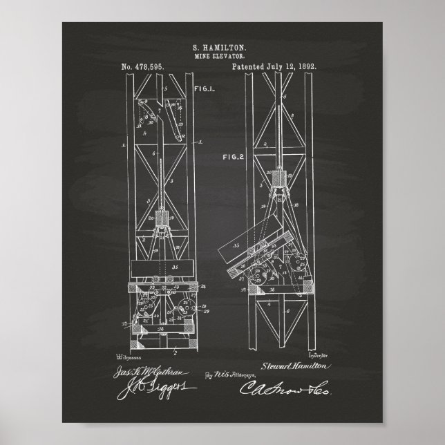 Póster Mine Elevator 1892 Patent Art Chalkboard (Frente)