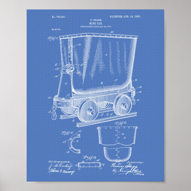 Póster Mine Trolley 1903 Patent Art Blueprint (Frente)