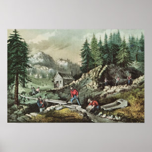 Póster Minería aurífera en California, 1871