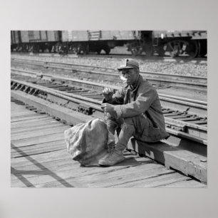 Póster Minero en los patios de ferrocarril, 1938. Foto an