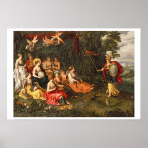 Póster Minerva que visita las musas en el soporte Helicon