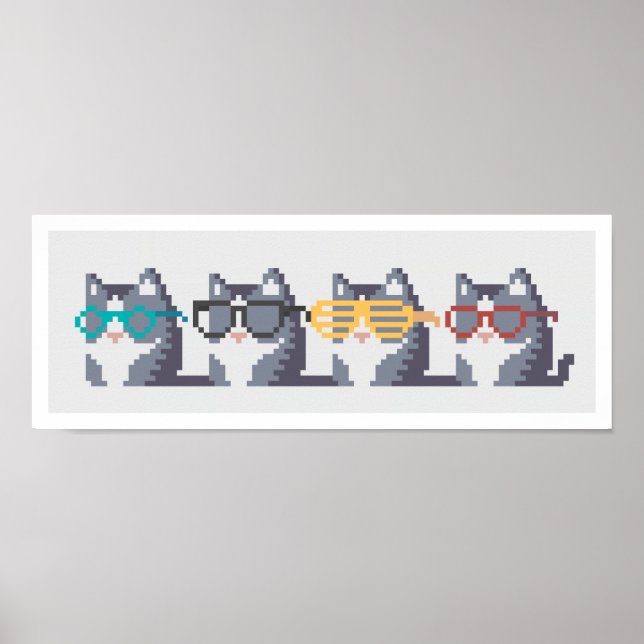 Póster Mini Gatos Con Gafas Fila Pixel Art (Frente)
