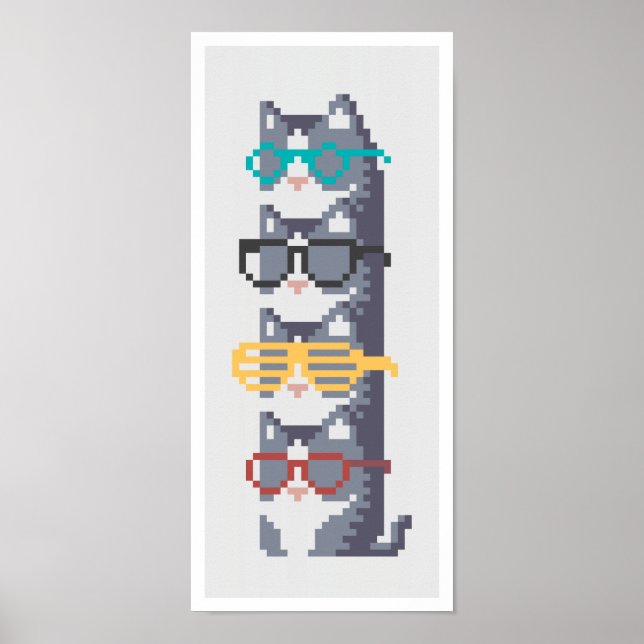 Póster Mini Gatos En Glass Pile Pixel Art (Frente)