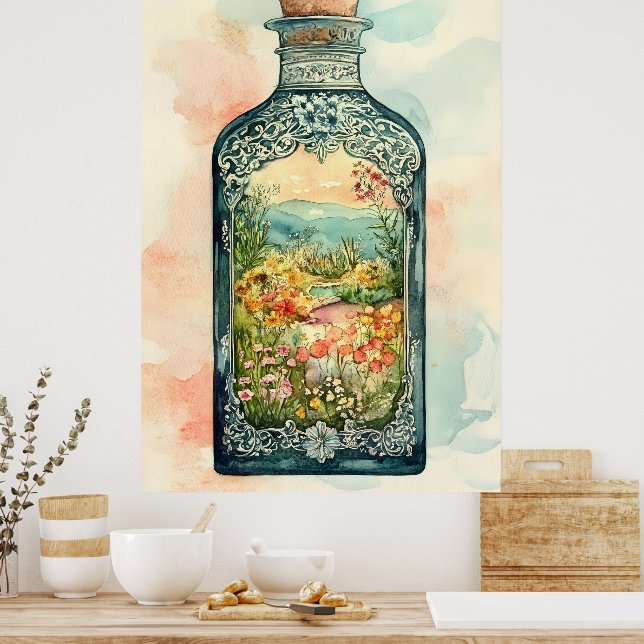 Póster Miniatura del paisaje de primavera encerrado en un (Cocina)