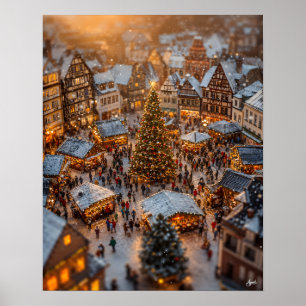 Póster Miniatura del pueblo de mercado de Navidad