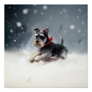 Póster Miniatura Schnauzer Navidad nieve invierno