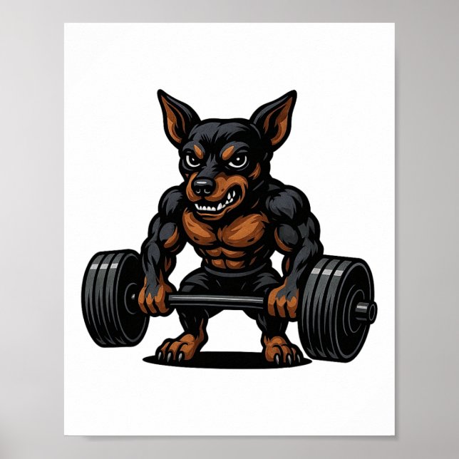 Póster Miniature Pinscher Weightlifting Bodybuilder Worko (Frente)