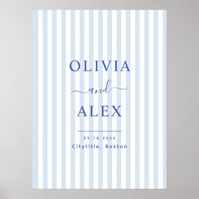 Póster Minimal and Chic Blue French Personalized Wedding (Frente)
