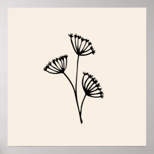 Póster Minimal Black Flowers