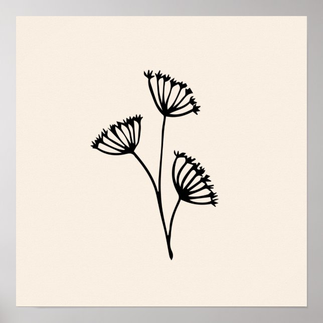 Póster Minimal Black Flowers (Frente)