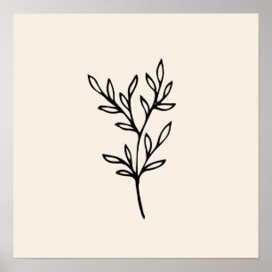 Póster Minimal Black Leaves