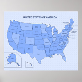 Póster Minimal Blue United States Map Illustration