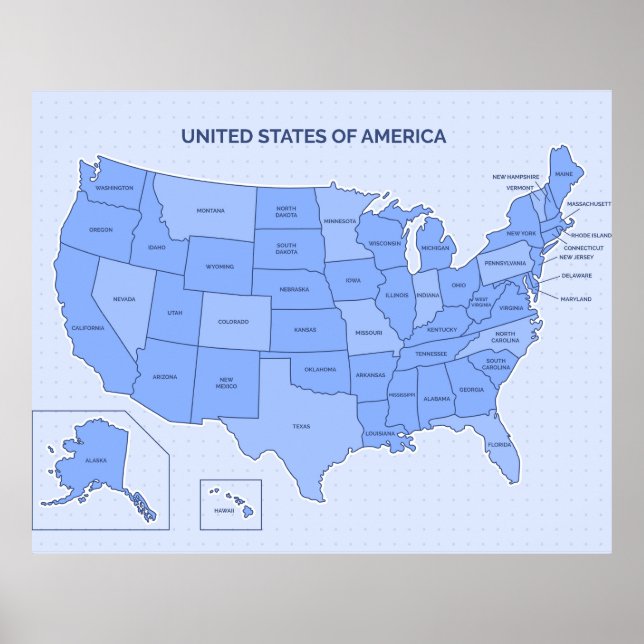 Póster Minimal Blue United States Map Illustration (Frente)