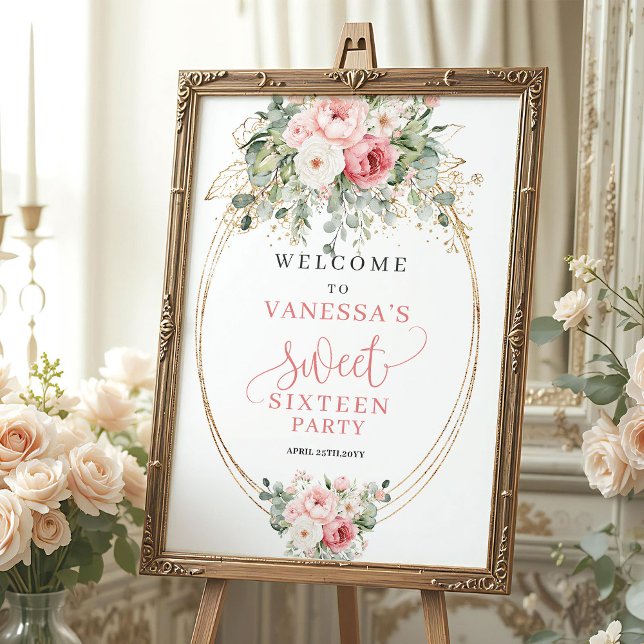 Póster Minimal Blush and Gold 16th Birthday Welcome (Minimal Blush and Gold 16th Birthday Welcome)