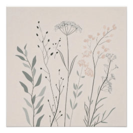Póster Minimal Botanical Wall Art – Soft Wildflower