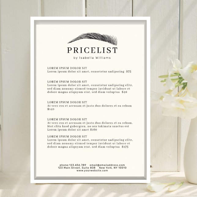 Póster Minimal Elegant Eyebrow Salon Pricelist (Minimal Elegant Eyebrow Salon Pricelist Poster Template)