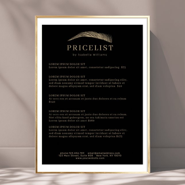 Póster Minimal Elegant Eyebrow Salon Pricelist (Minimal Elegant Eyebrow Salon Pricelist Poster Template)