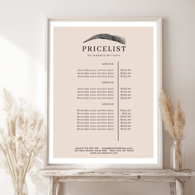 Póster Minimal Elegant Eyebrow Salon Pricelist (Minimal Elegant Eyebrow Salon Pricelist Poster)
