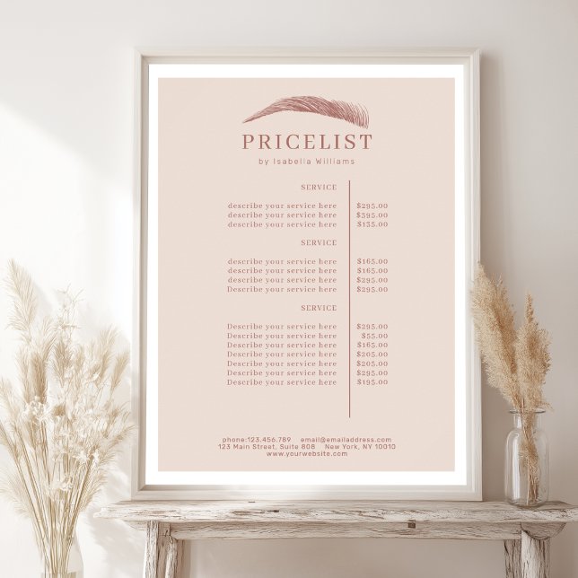 Póster Minimal Elegant Eyebrow Salon Pricelist (Minimal Elegant Eyebrow Salon Pricelist Poster)