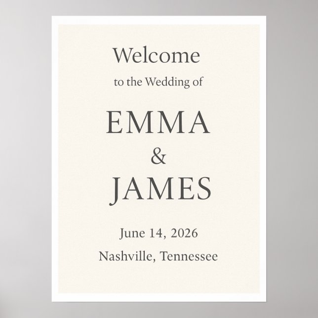 Póster Minimal Elegant Wedding Welcome Sign | Editable 18 (Frente)