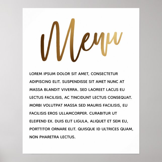 Póster Minimal Gold Handwriting Simple Event Menu (Frente)