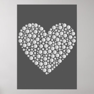 Póster Minimal Heart Circles – White Gradient on Dark
