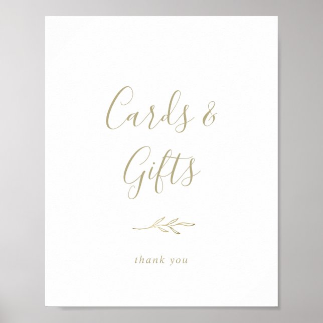 Póster Minimal Leaf | Gold Cards and Gifts Sign (Frente)