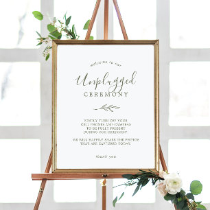 Póster Minimal Leaf Olive Green Unplugged Ceremony Sign