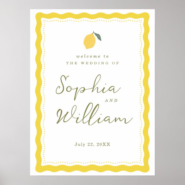 Póster Minimal Lemon Amalfi Coast Wedding Welcome Sign (Frente)