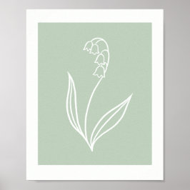 Póster Minimal Lily of the Valley Line Art on Sage Green 