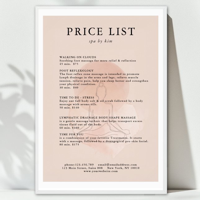 Póster Minimal Line Art Woman Meditation Salon Price List (Minimal Line Art Woman Meditation Salon Price List Poster. Print & Instant download available.)