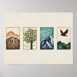 Póster Minimal Nature Set – Mountain & Tree Art