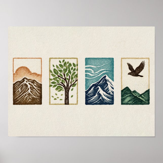 Póster Minimal Nature Set – Mountain & Tree Art (Frente)