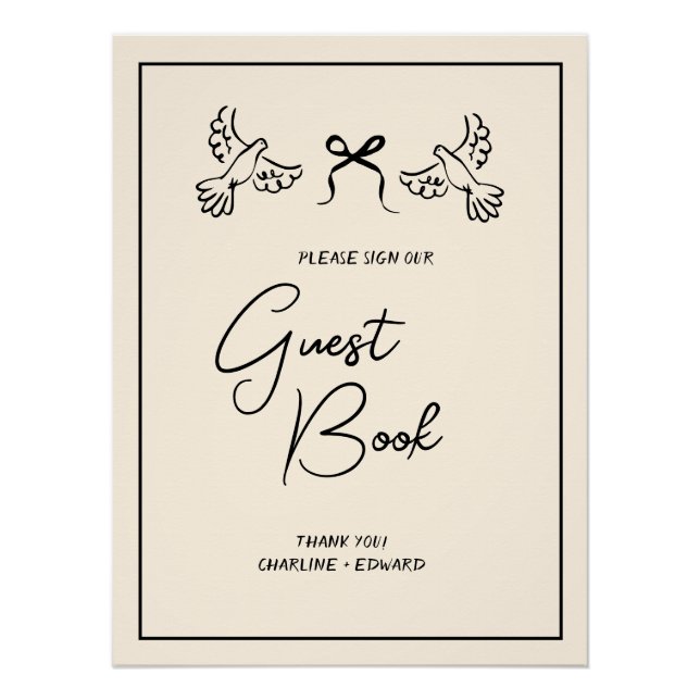 Póster Minimal Olive and Blush Wedding Guestbook  (Anverso)