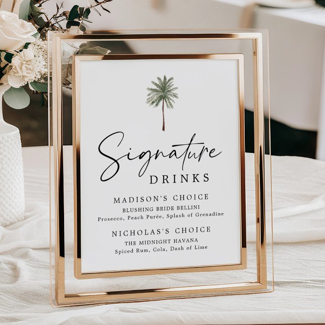 Póster Minimal Palm Tree Wedding Signature Drinks Sign (Subido por el creador)