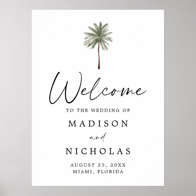 Póster Minimal Palm Tree Wedding Welcome Sign Poster (Frente)