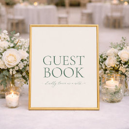 Póster Minimal Sage Green Wedding Guest Book Sign