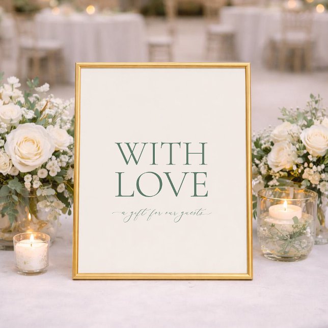Póster Minimal Sage Green “With Love” Wedding Favor Sign (Subido por el creador)