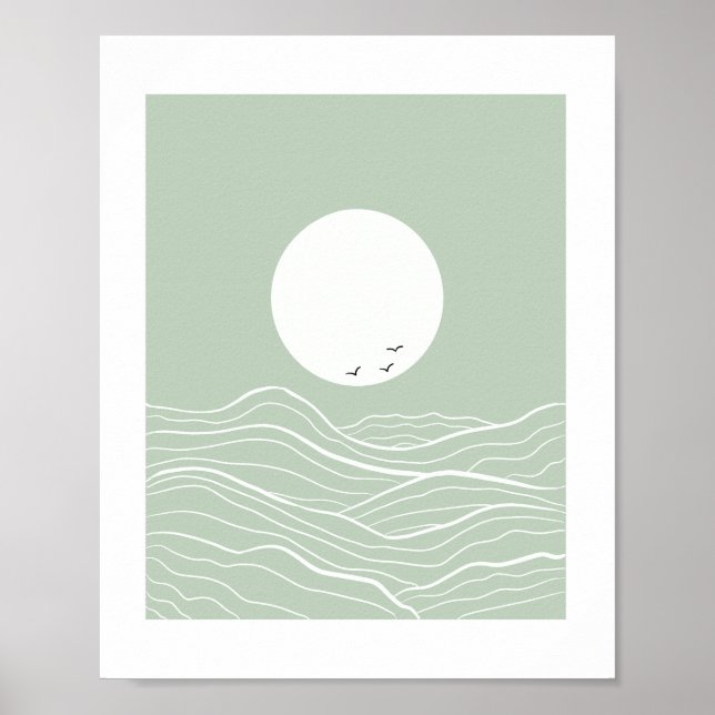 Póster Minimal Sun and Ocean Waves Line Art  (Frente)