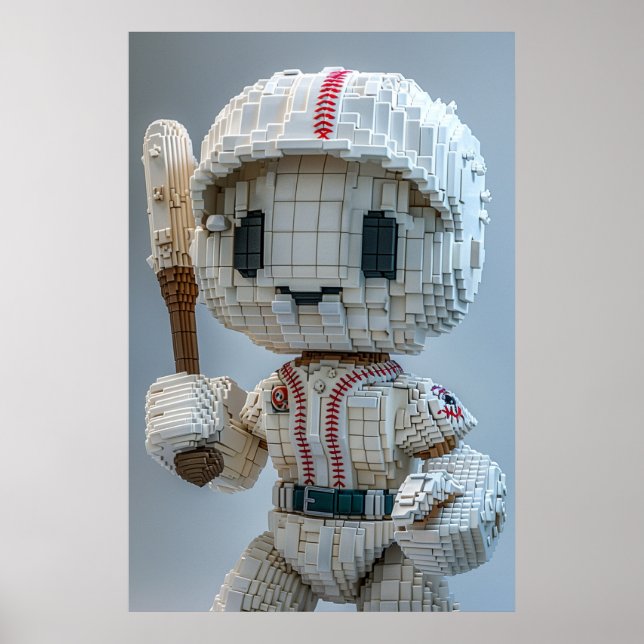 Póster Minimal Voxel Athlete in White Uniform – Baseball  (Frente)