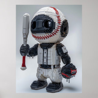 Póster Minimal Voxel Athlete in White Uniform – Baseball 
