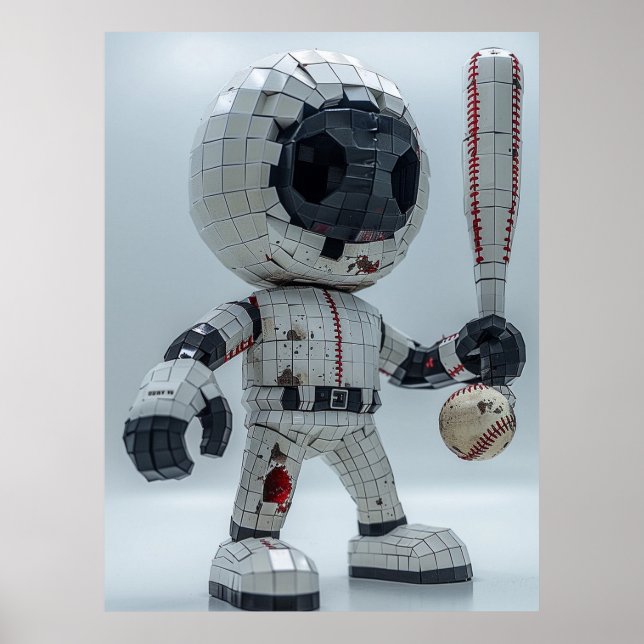 Póster Minimal Voxel Athlete in White Uniform – Baseball  (Frente)