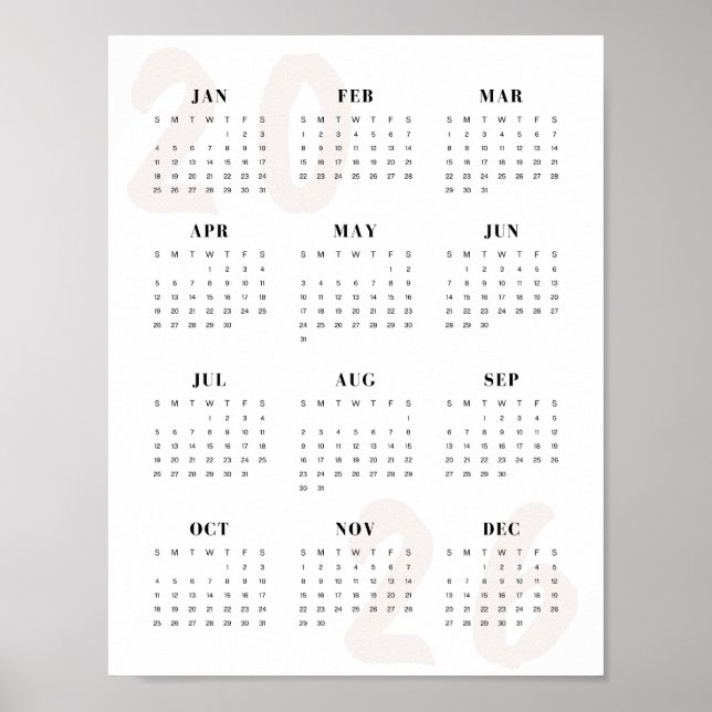 Póster Minimalist 2026 One-Page Calendar Clean Modern  (Frente)
