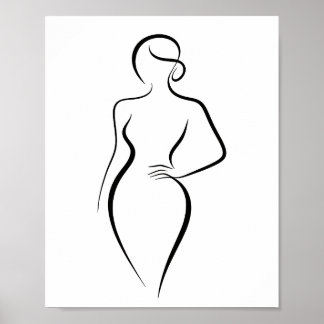 Póster Minimalist Abstract Woman Body Line Art Silhouette
